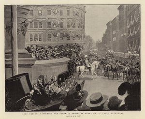 Lord Roberts passant en revue les troupes coloniales devant la cathédrale Saint-Paul
